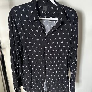 H&M Black Paisley Button-Up Shirt